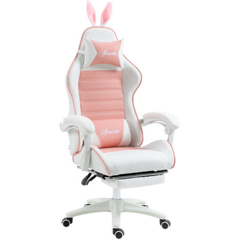 Chaise Gaming Ergonomique avec Oreilles, Repose-pieds Escamotable, Coussin Lombaire et Appuie-tête, Rose (1/5)