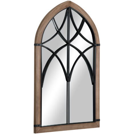 Miroir mural en arc avec crochets modernes, cadre bois et verre, 60x93 cm, marron et noir (1/5)
