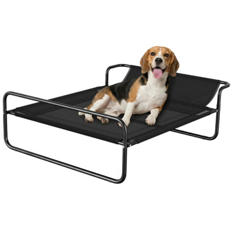 Lit surélevé pour chien avec appui-tête intérieur et extérieur, 106x81x33 cm, noir (1/5)