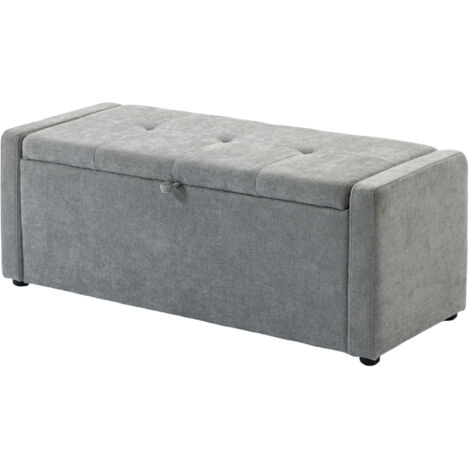 Cassapanca 142L, Pouf de Rangement, Large Siège Rembourré en Lin, Charge Max 200 kg, Gris Clair (1/5)