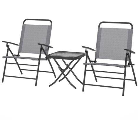 Set de Jardin avec Table à Plateau en Verre et 2 Chaises Pliantes à Dossier Réglable, Gris (1/5)