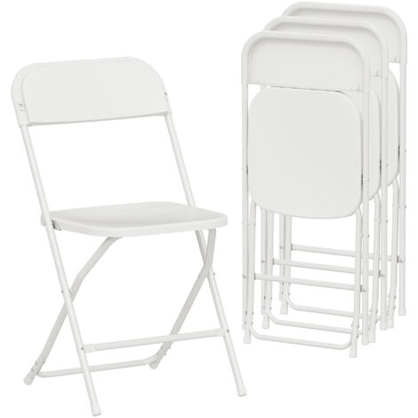 Lot de 4 chaises pliantes avec trous d'évacuation en plastique et métal, 45x49x79.5 cm, blanc (1/5)