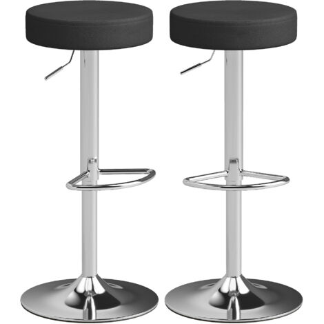 Lot 2 Tabourets de Bar Réglables Modernes, Cuir PU, Mousse et Métal, 38.5x38.5x62-84 cm, Noir (1/5)