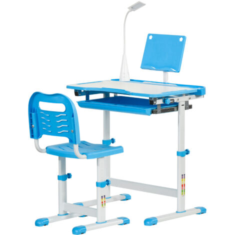 Banco scolaire avec chaise pour enfant 6-12 ans, hauteur et inclinaison réglables, bleu (1/5)