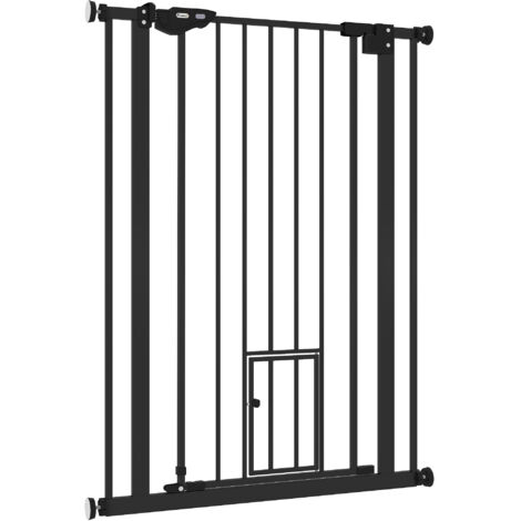 Barrière réglable pour chien avec porte et fermeture automatique, 74-80x104cm, Noir (1/5)