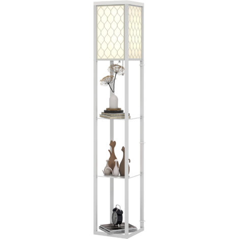 Lampadaire 2 en 1 Moderne avec 3 Étagères, Douille E27, 26 x 26 x 160 cm, Blanc (1/5)