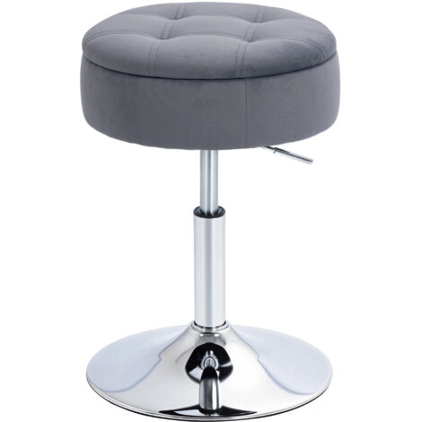 Tabouret de Bar Réglable en Hauteur avec Rangement, Siège Pivotant Rembourré sans Dossier, Gris (1/5)
