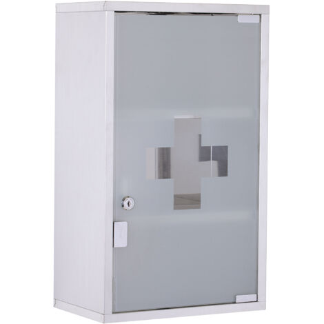 Armoire à pharmacie 50x30x18cm, boîte à pharmacie mobile pour salle de bain en acier inoxydable avec serrure (1/5)