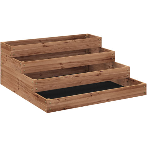 Lit surélevé 4 niveaux en bois de sapin, fond ouvert, 113x113x46 cm, marron (1/5)