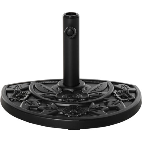 Base parasol semi-circulaire 9 kg HDPE, ciment et métal, motifs floraux, Ø50x32x32 cm, noir (1/5)