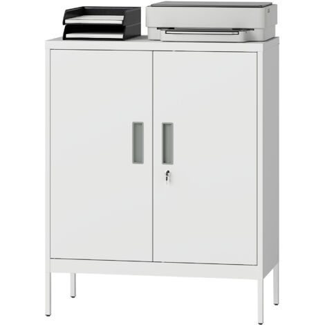 Armoire de bureau en acier 2 étagères réglables avec serrure et 2 clés, 80x40x100 cm, blanc (1/5)