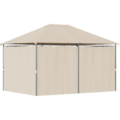 Pergola de Jardin 4x3m avec 6 Voiles Amovibles, Armature Métallique et Toile Polyester Beige (1/5)