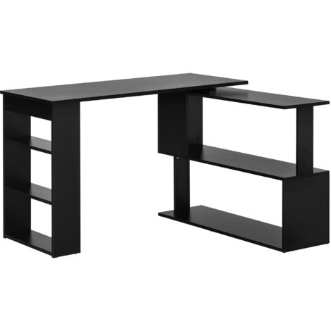 Bureau d'angle rotatif 360° avec plateau pivotant et 5 étagères, 120x110x74.5 cm, Noir (1/5)