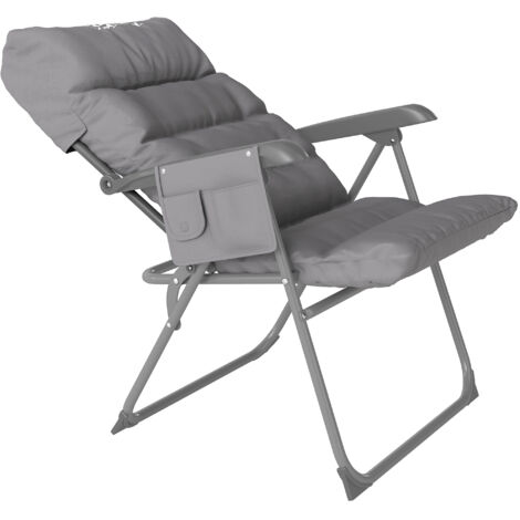 Chaise de Camping Pliable Réglable sur 5 Niveaux avec Pochettes Latérales, 66x58x105 cm, Gris Clair (1/5)