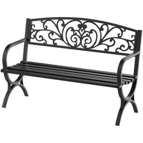 Banc Jardin Extérieur Métal Fonte 127x60x85cm Noir (1/5)