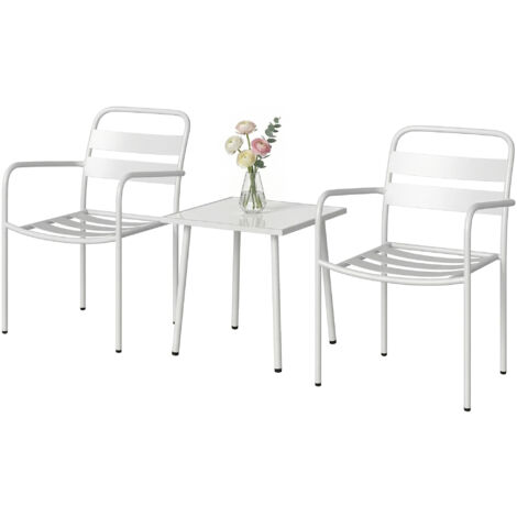 Set Bistrot 3 pièces : table en verre et 2 chaises, mobilier extérieur blanc. (1/5)