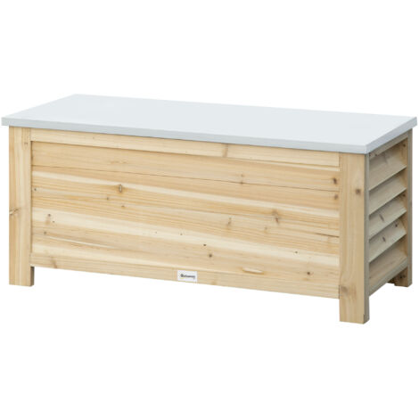 Coffre de Jardin 155L en Bois avec Couvercle Métallique et 2 Amortisseurs, 110x50x50 cm, Teinte Bois (1/5)