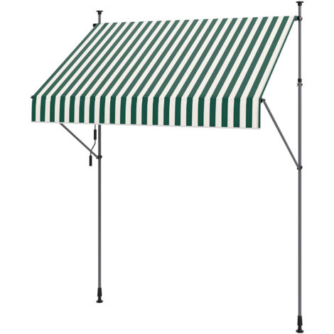 Store de Soleil 2x1,2 m avec Supports Réglables et Manivelle, en Aluminium, Métal et Polyester, Vert et Blanc (1/5)