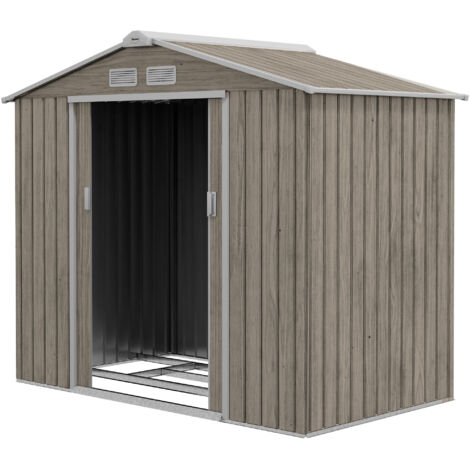 Abri de jardin métallique avec aérations et double porte coulissante, 2,1x1,3 m, marron clair (1/5)
