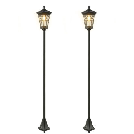 Lot de 2 Lampadaires Solaires de Jardin 1,86m, Éclairage Extérieur en Acier Inoxydable (1/5)