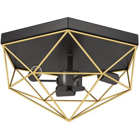 Lustre industriel géométrique 3 douilles E27 pour ampoules LED, Noir et Or (1/5)
