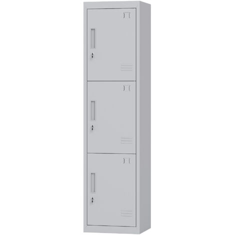 Armoire de Bureau en Acier 3 Portes Indépendantes avec Serrure et 2 Clés, 45x38x180 cm, Gris Clair (1/5)