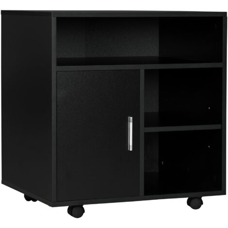 Armoire mobile à roulettes avec imprimante, 3 étagères ouvertes en bois, 60x50x65.5 cm, noir (1/5)