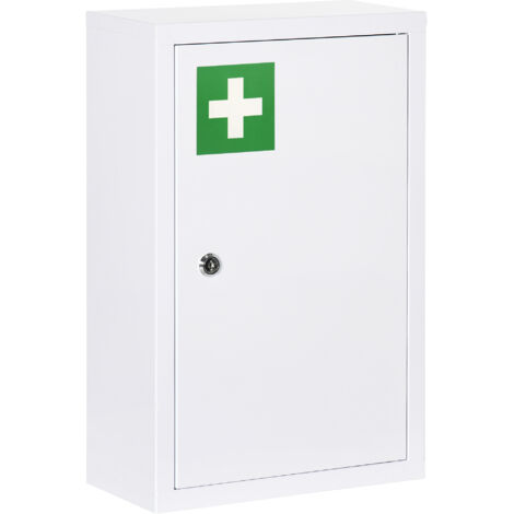 Armoire à Pharmacie 3 Étagères Acier Inoxydable Blanc 30x14x46 cm avec 2 Clés Fixation Murale (1/5)