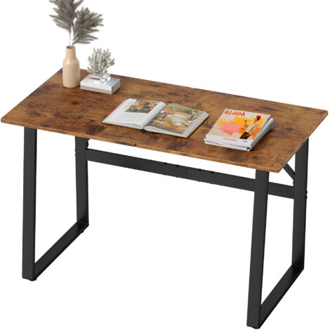 Table Bureau Industriel Angles Arrondis Bois Acier 120x60x76 cm Noir Marron (1/5)