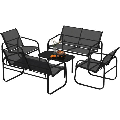 2 Canapés 2 Places, 2 Fauteuils & Table Basse Verre Noir - Ensemble Jardin (1/5)