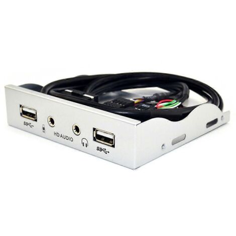Hub USB 2.0 à 2 ports, prise casque 3,5 mm, façade argentée et blanche (1/5)