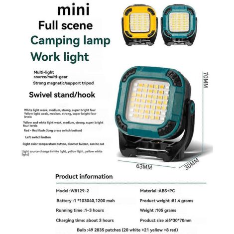 Lanterne de camping portable ultra-lumineuse Mini lampe de travail B (1/5)