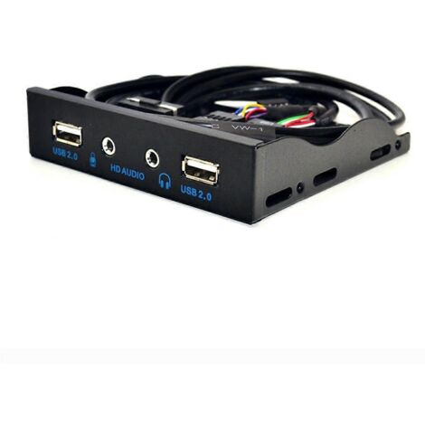 Hub USB 2.0 à 2 ports, prise casque 3,5 mm, façade noire (1/5)