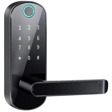 Serrure de porte connectée Tuya à empreinte digitale, avec application de contrôle à distance et sans clé, noire (1/5)