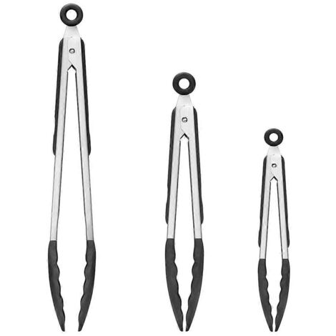 Pince de cuisine verrouillable 3 pièces en acier inoxydable de qualité supérieure, noire (1/5)