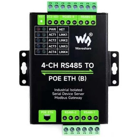 Convertisseur Ethernet ETH RS485 isolé industriel 4 canaux vers PoE (1/5)