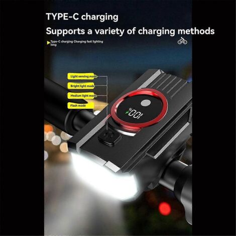 Éclairage de vélo rechargeable avec indicateur de charge (1/5)