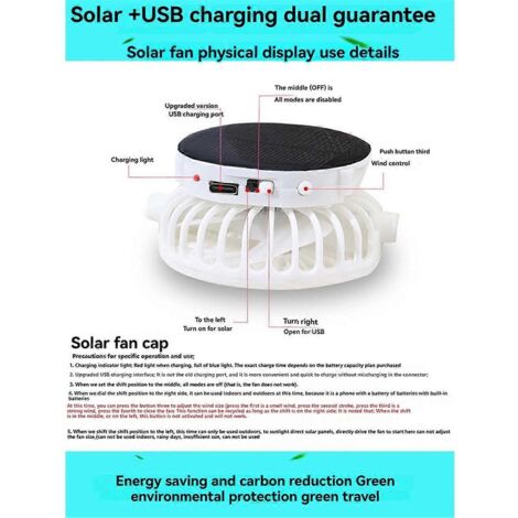Chapeau en maille respirante avec ventilateur solaire rechargeable par USB, respirant (1/5)