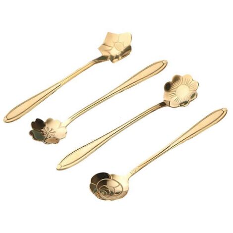 Lot de 4 cuillères à café/dessert mignonnes en acier inoxydable à motif floral (1/5)