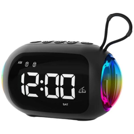 Réveil, radio FM, haut-parleurs Bluetooth, éclairage coloré, caisson de basses, D (1/5)