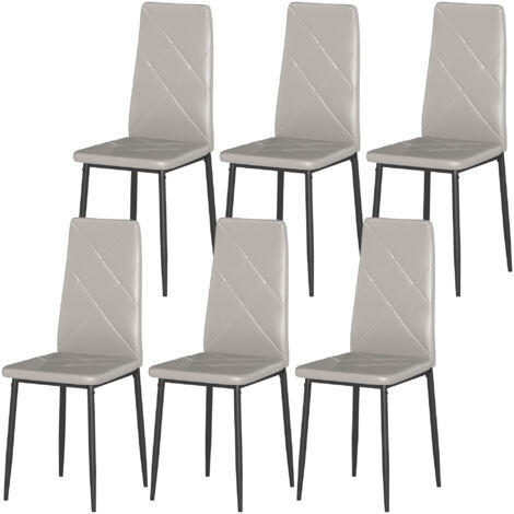 Lot de 6 Chaises de Salle à Manger Hautes en Similicuir et Acier, 41x50x97 cm, Gris (1/5)