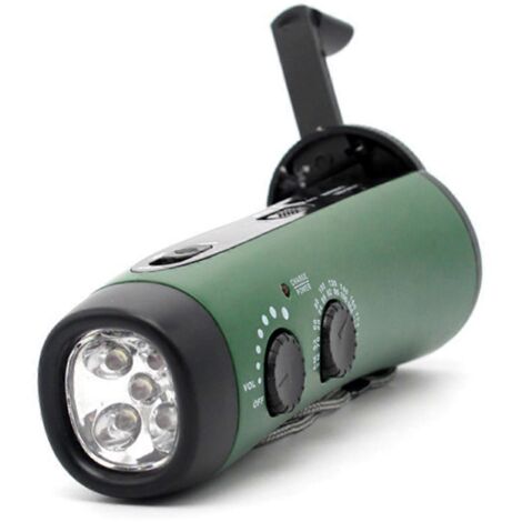 Chargeur à manivelle, lampes à manivelle, fonctionne sur piles, AM/FM, vert (1/5)