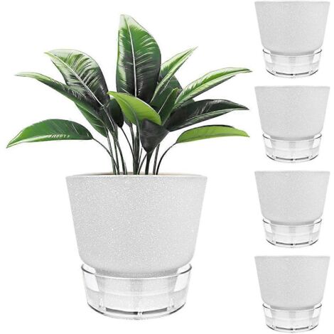 Pot de fleurs à arrosage automatique de 15 cm avec réservoir visible, blanc (1/5)