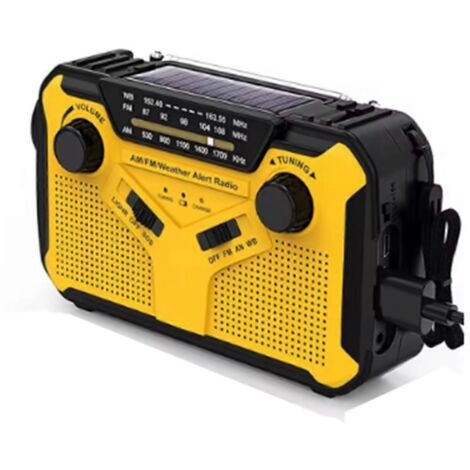 Radio d'urgence solaire à manivelle, radio AM/FM jaune (1/5)
