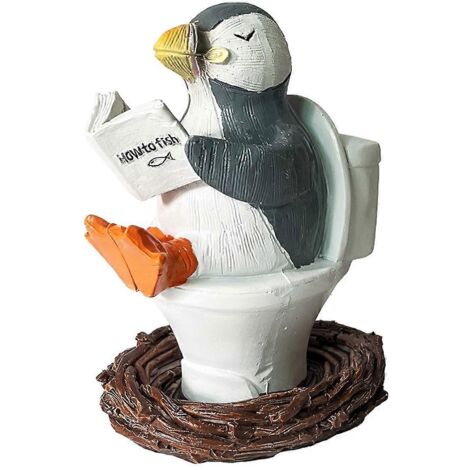 Pingouin fantaisiste lisant un livre sur les toilettes (figurine en résine) (1/5)