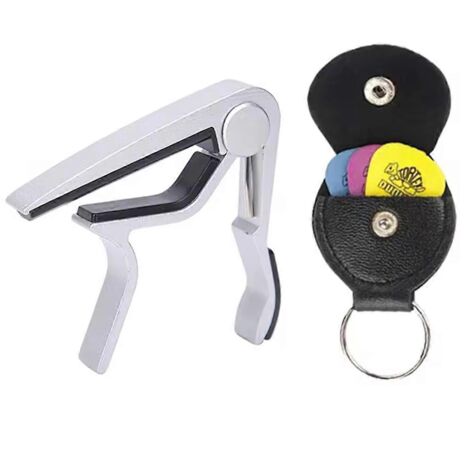Ensemble de 5 médiators/capodastres en métal avec étui de rangement en PU et cordes universelles (1/5)
