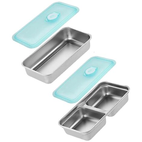 Boîte à lunch portable, boîte à goûter réutilisable avec couvercle, double compartiment, en acier inoxydable. (1/5)