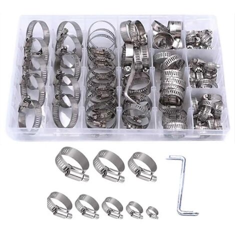 Ensemble de colliers de serrage en acier inoxydable, colliers de serrage réglables pour tuyaux d'eau de 8 à 44 mm (1/5)