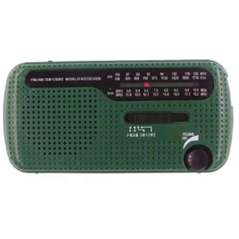 Radio solaire portable à manivelle, haut-parleur d'urgence USB 1200 mAh, verte (1/5)