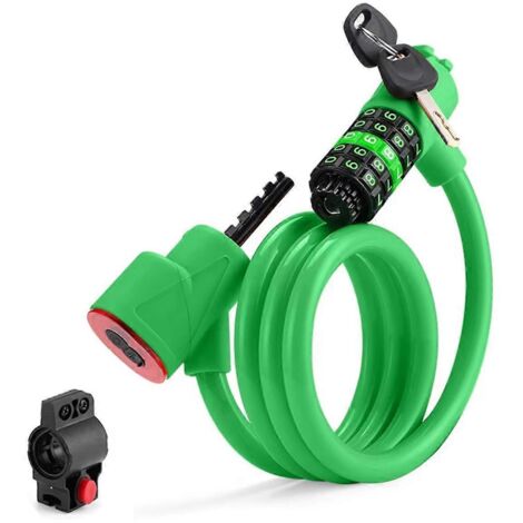 Antivol de vélo avec lumière, code de sécurité à 5 chiffres, vert (1/5)